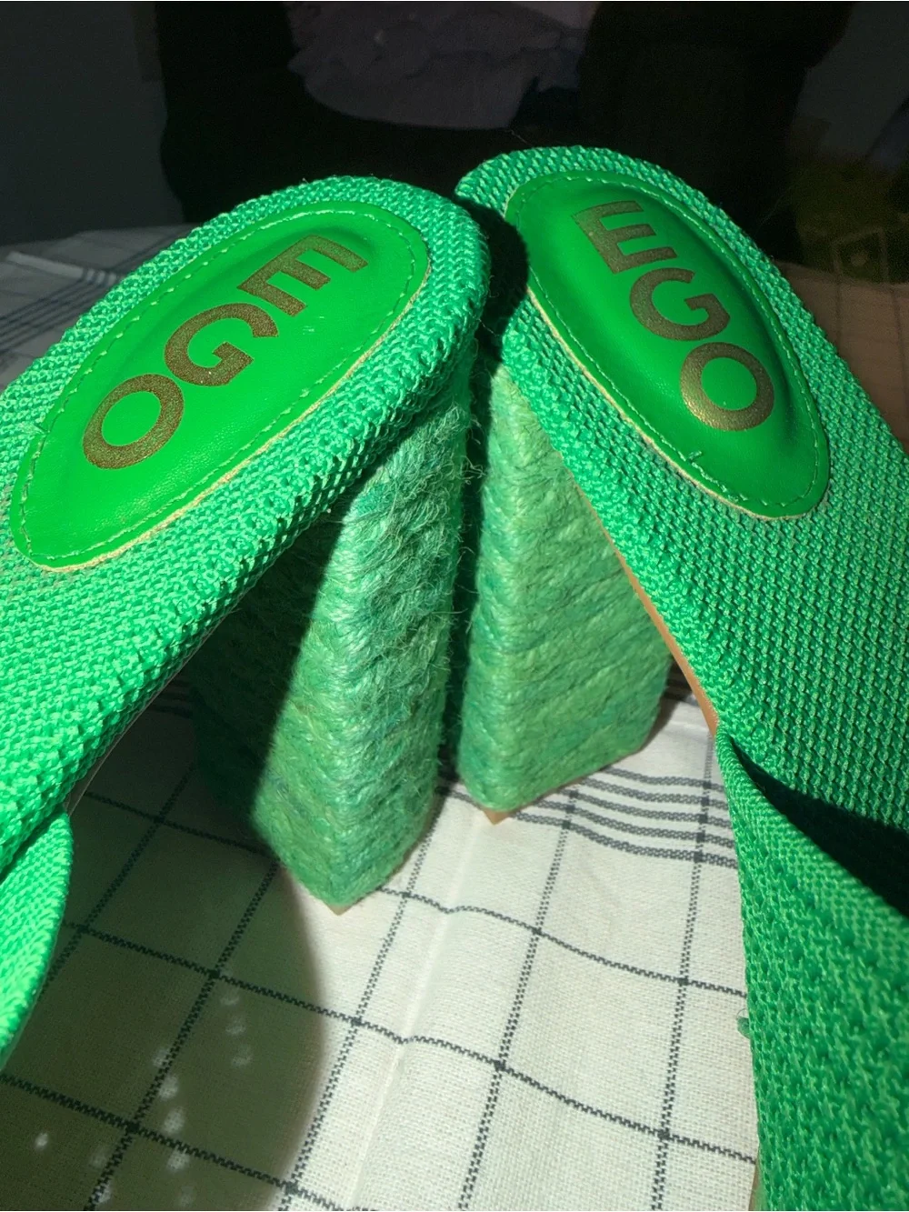 EGO Emerald Green Knit Wedge Mule Sandals